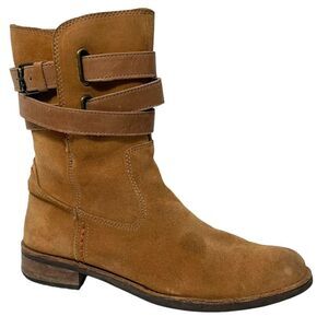 BUSSOLA Sevilla Suede Leather Moto Strap Boots 38